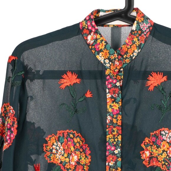 VTG Sheer Tunic Blouse 6 Floral Embroidered 70s Sash Tie Fairy Whimsy Lagenlook - Picture 5 of 10